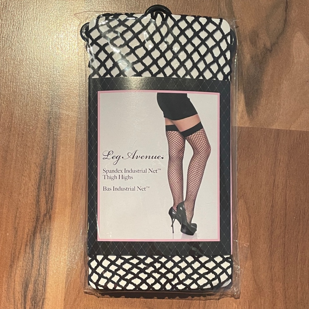 Leg Avenue Black and White Fishnet Spandex Thigh Highs OS NEW NWT